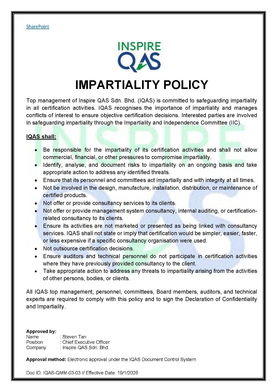 IQAS Impartiality Policy